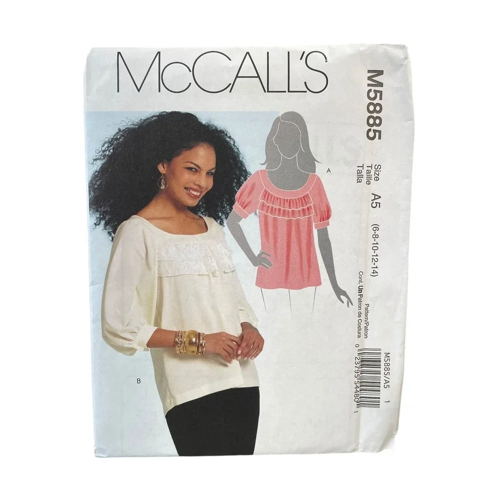 McCall's M5885 Misses' Top Blouse A5 (6-8-10-12-14) Gathered Raglan Sleeve